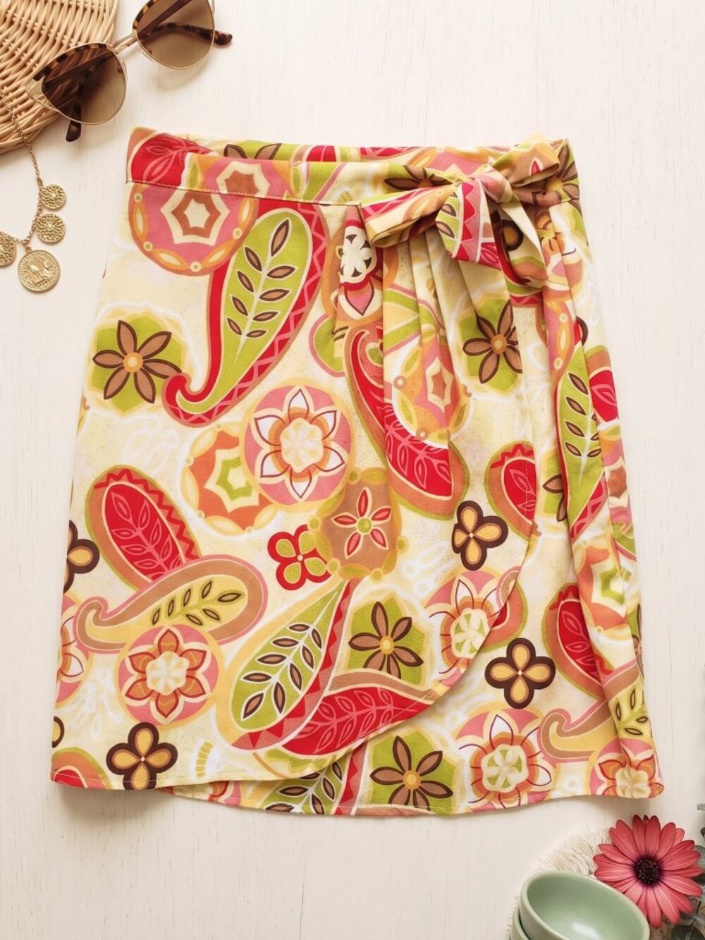 Vintage Floral Paisley Wrap Mini Skirt - Picture 1 of 10